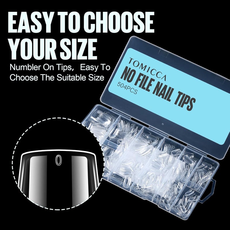 TOMICCA Short Square Nail Tips, 504Pcs Clear Press on Nails Square Full Cover Nail Tips Clear False Press on Nails, Soft Tips for Gel Nail Extension DIY Nail Salon 12 Sizes - Image 4